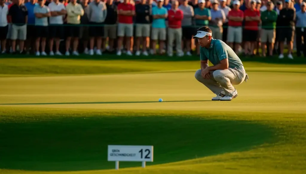 Golfspieler beim Putten auf einem schnellen Turniergruen