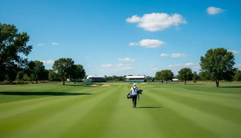 Golfspieler auf dem Fairway eines Championship-Kurses bei Sonnenschein