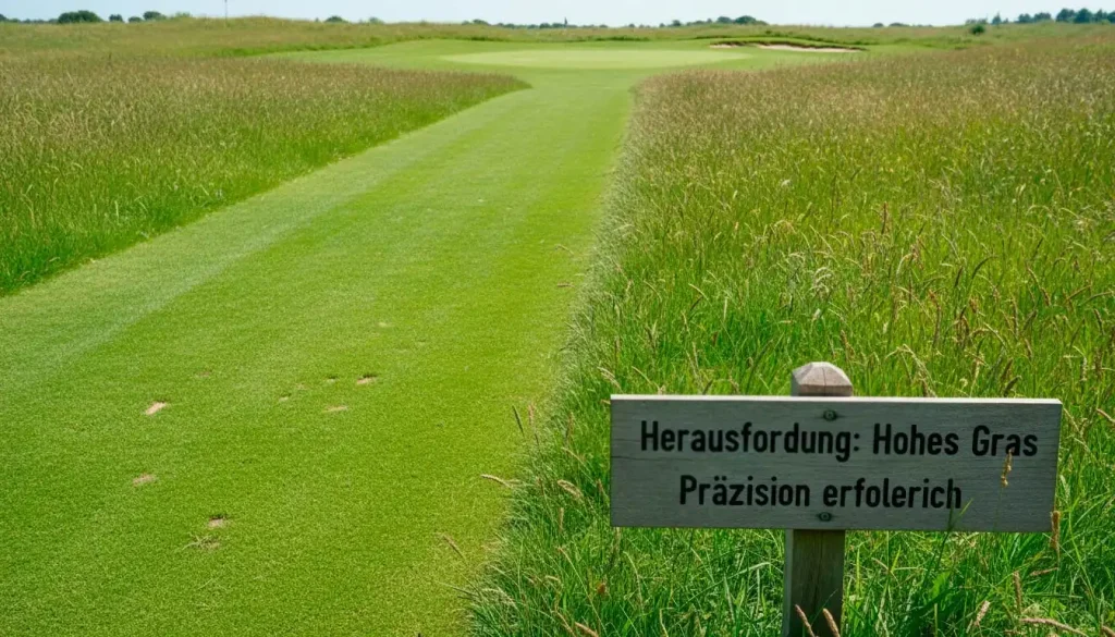 Dichtes hohes Rough neben einem schmalen Fairway auf einem US-Open-Golfplatz